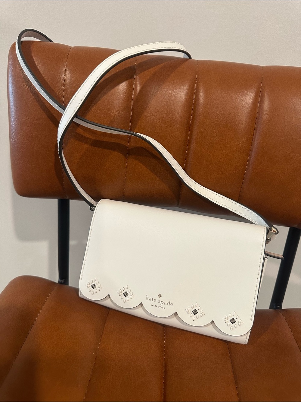 kate spade White Scalloped Studded Leather Crossbody